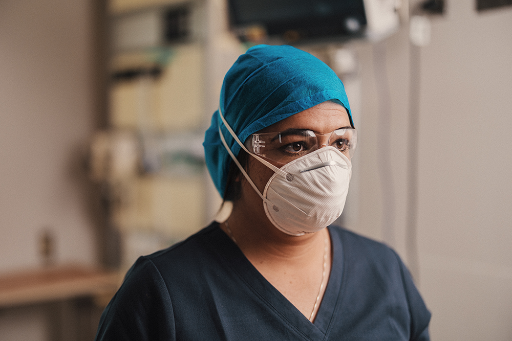 Woman in Protective Face Masks